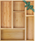 Set of 5 bamboo drawer organizer trays in different sizes, top view